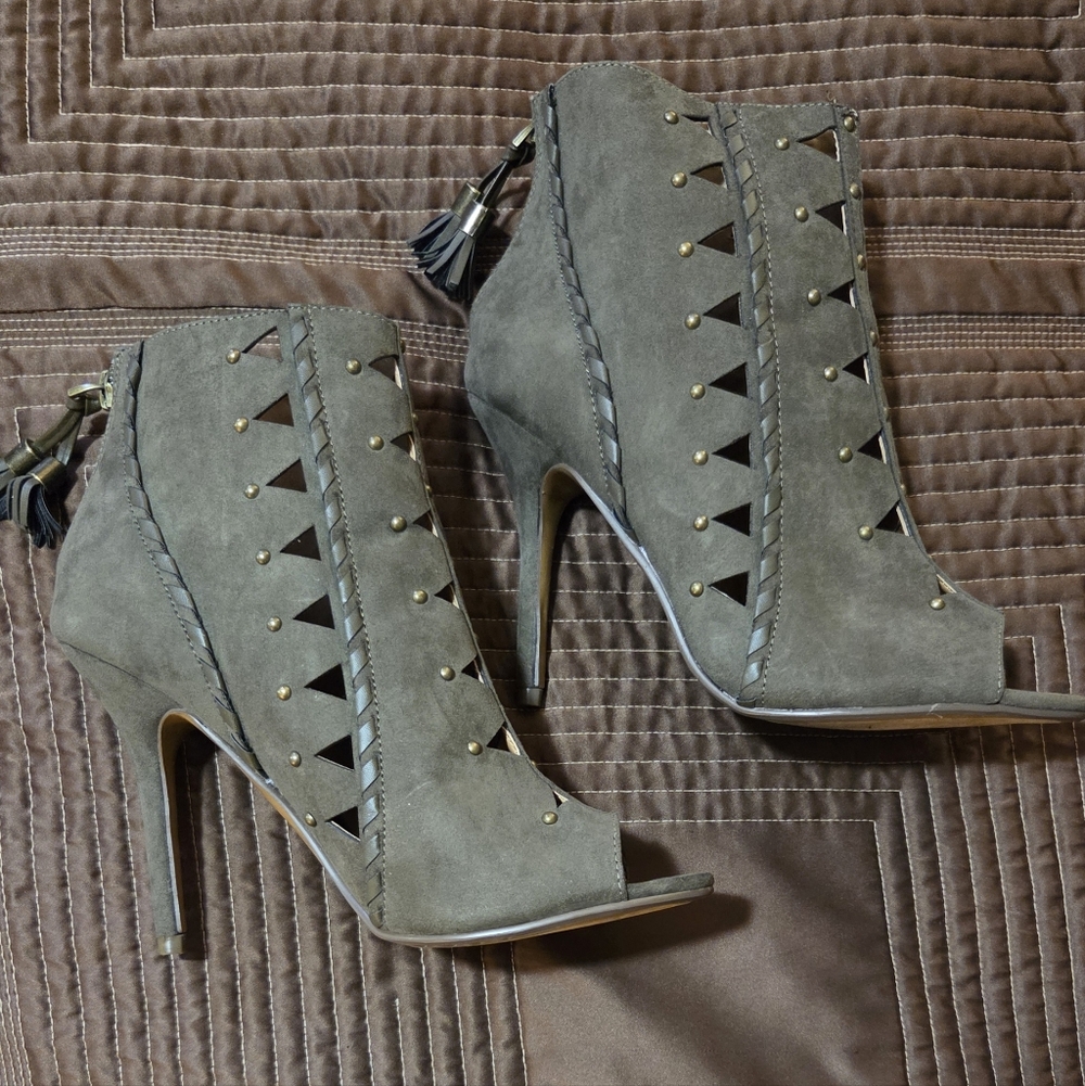 Report Olive Green Peeptoe Ankle Booties